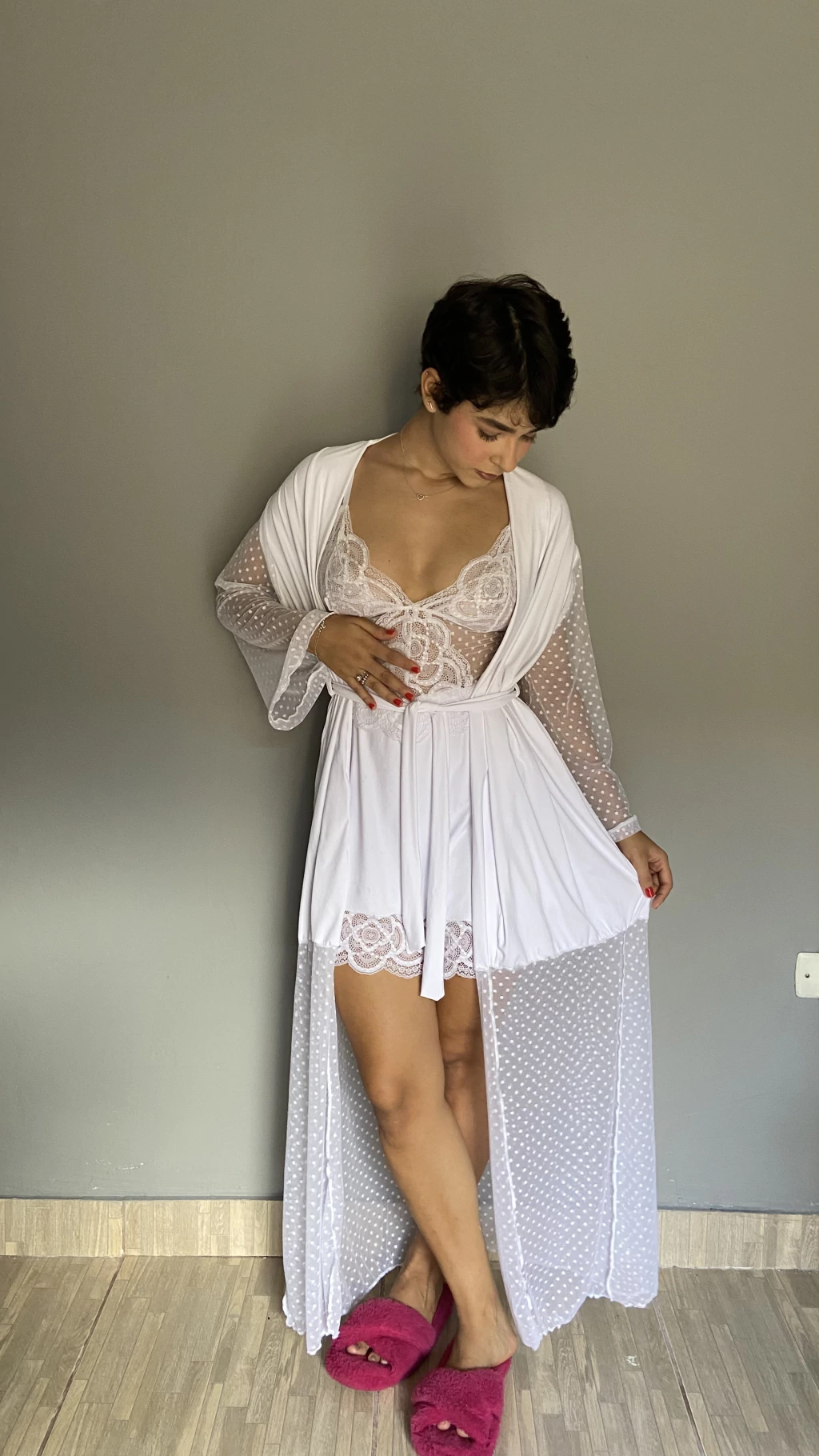 Robe longo Rebeca | branco poa