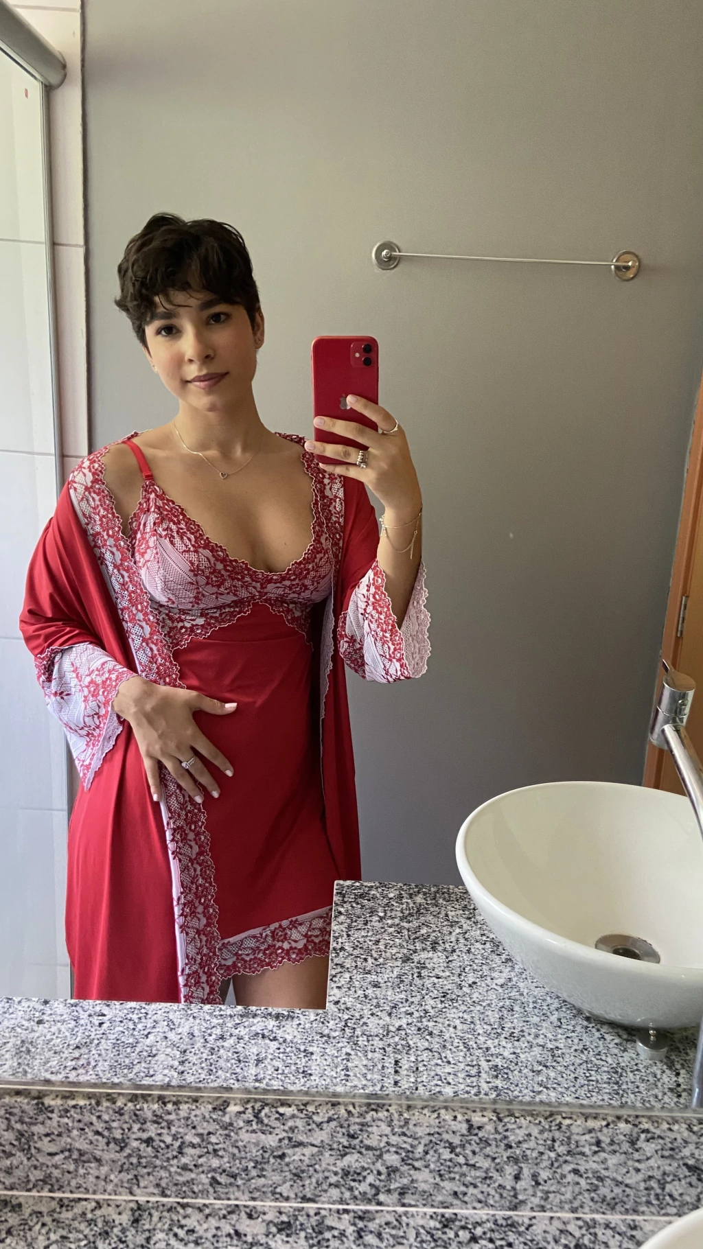 Kit Vitória | Robe e camisola vermelho c branco